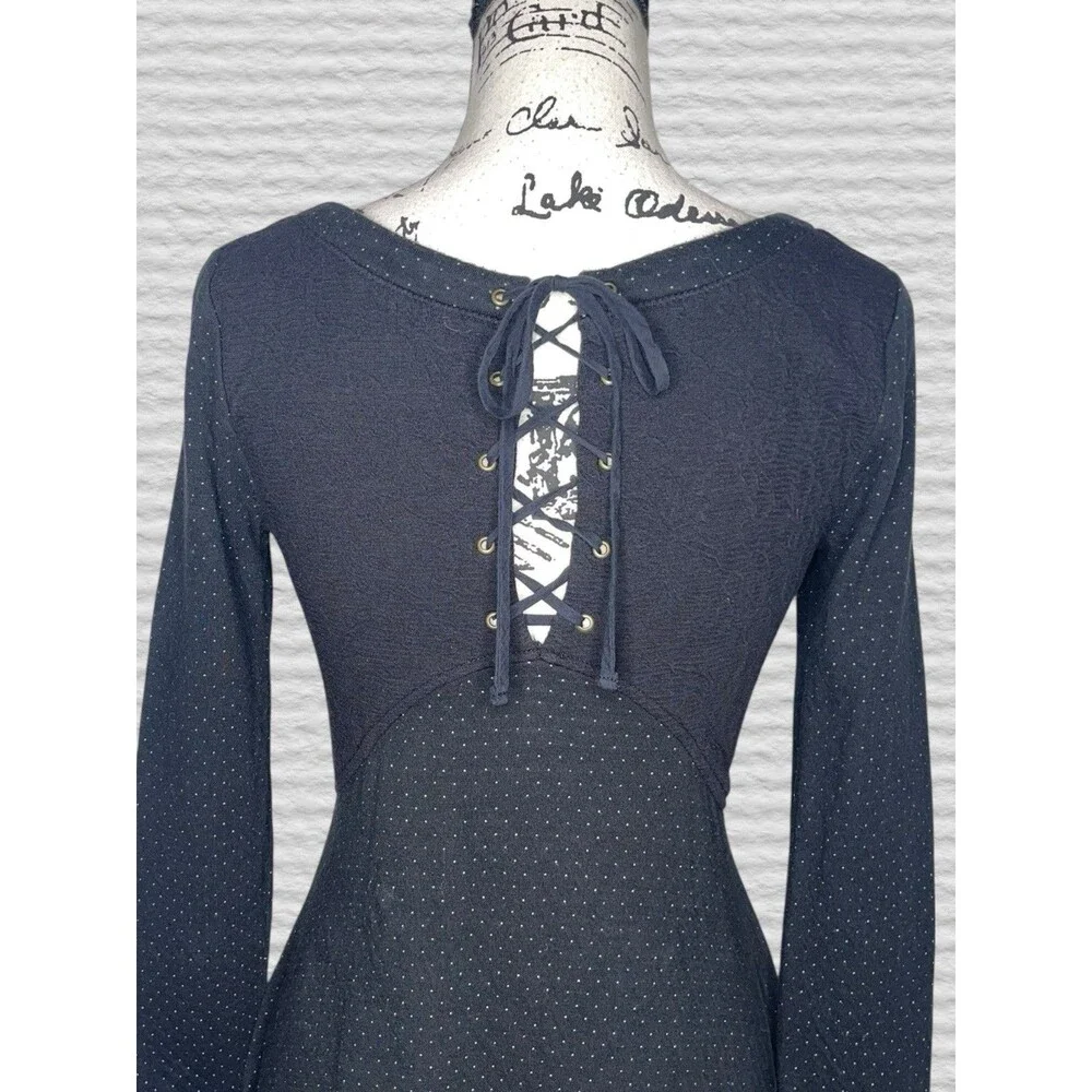 Free People Polka Dot Fit & Flare Mini Dress Size XS Black Mix Media Back Detail